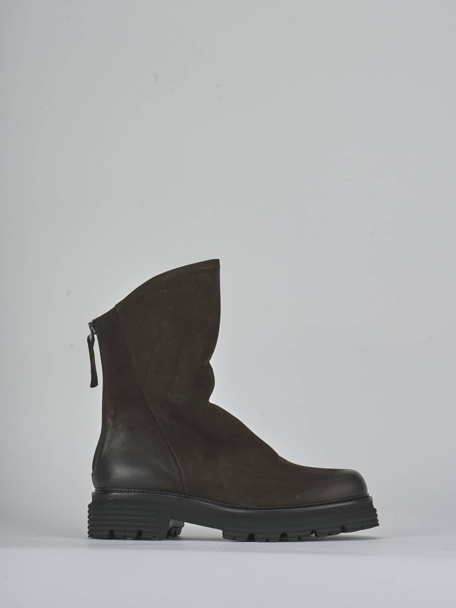 Botines de tacón bajo tacón 3 cm marrón oscuro nobuk