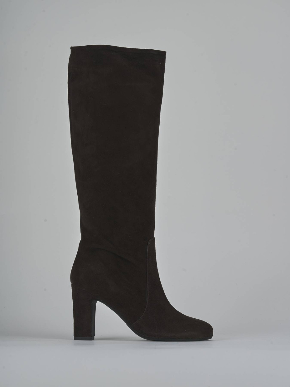 Botas de tacón alto tacón 8 cm marrón oscuro ante