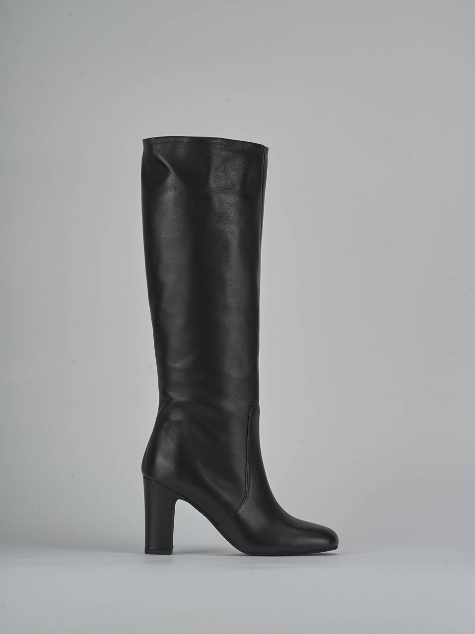Botas de tacón alto tacón 8 cm negro cuero
