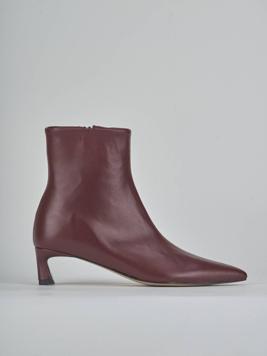 Botines de tacón alto tacón 5 cm burdeos cuero