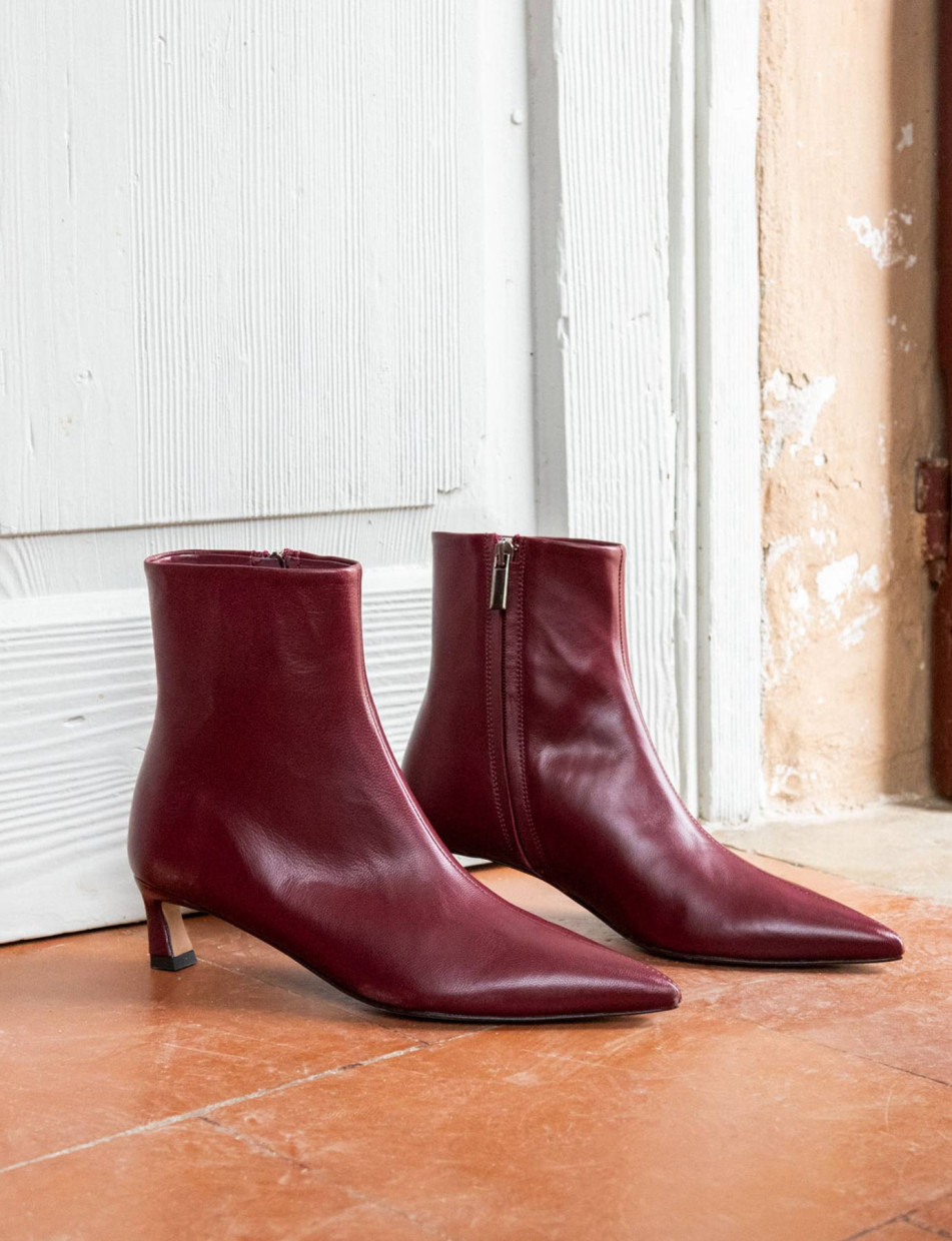 Botines de tacón alto tacón 5 cm burdeos cuero