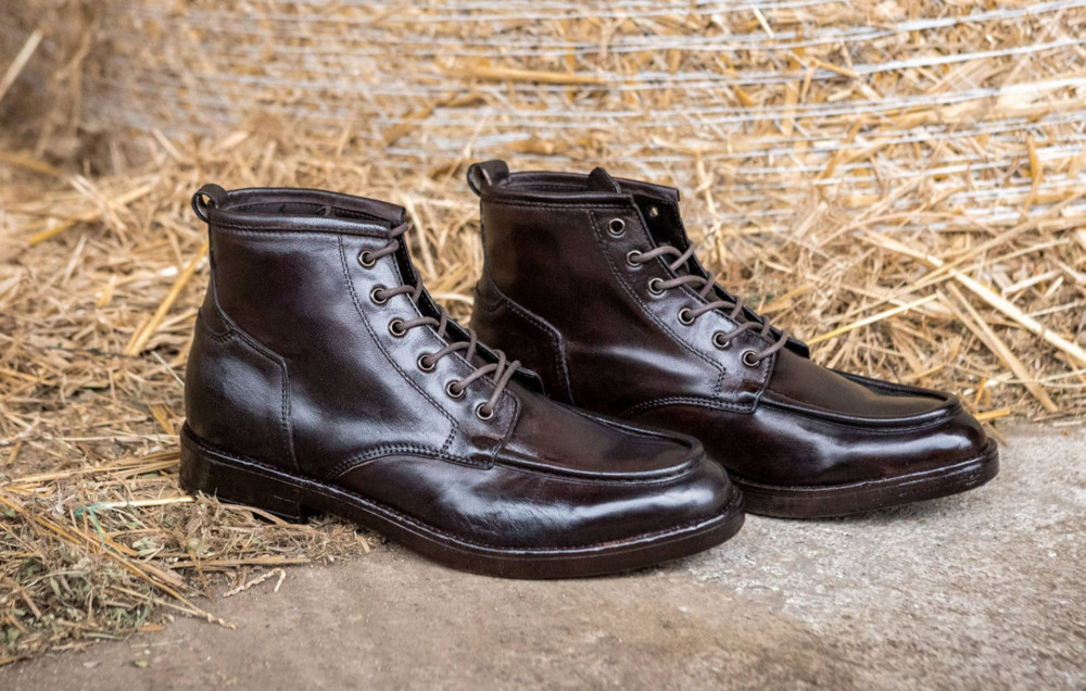 Botas militares tacón 1 cm marrón oscuro cuero