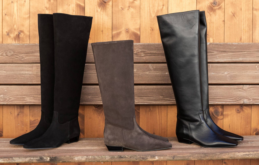 Botas de tacón bajo tacón 3 cm negro cuero