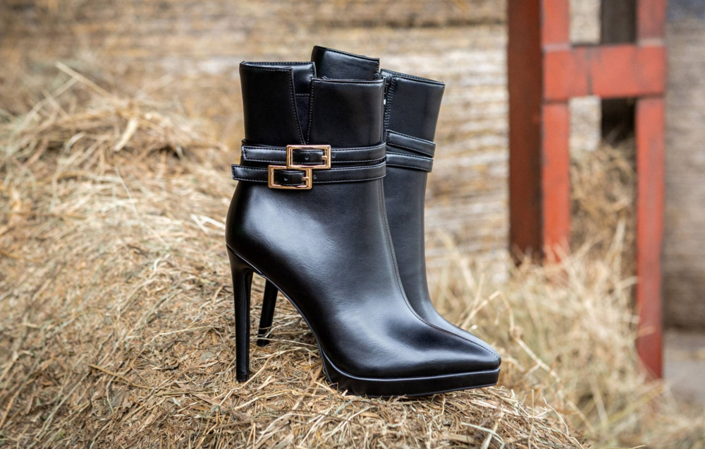 Stivaletti tacco 10cm pelle sostenibile nero