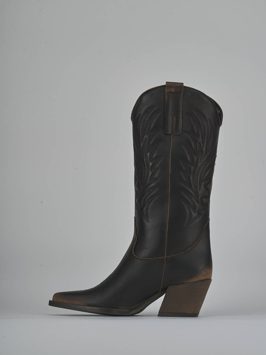 High heel boots heel 5 cm brown leather