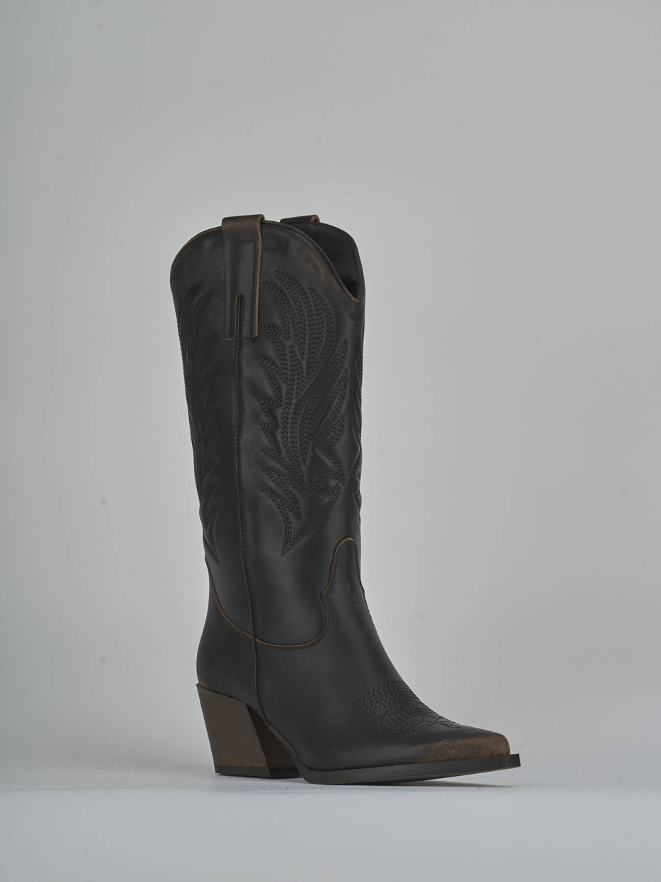 High heel boots heel 5 cm brown leather