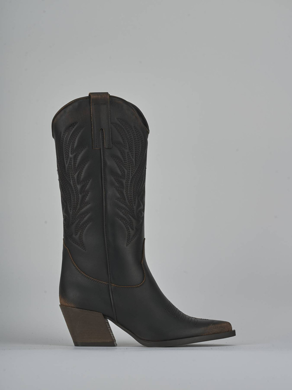 High heel boots heel 5 cm brown leather