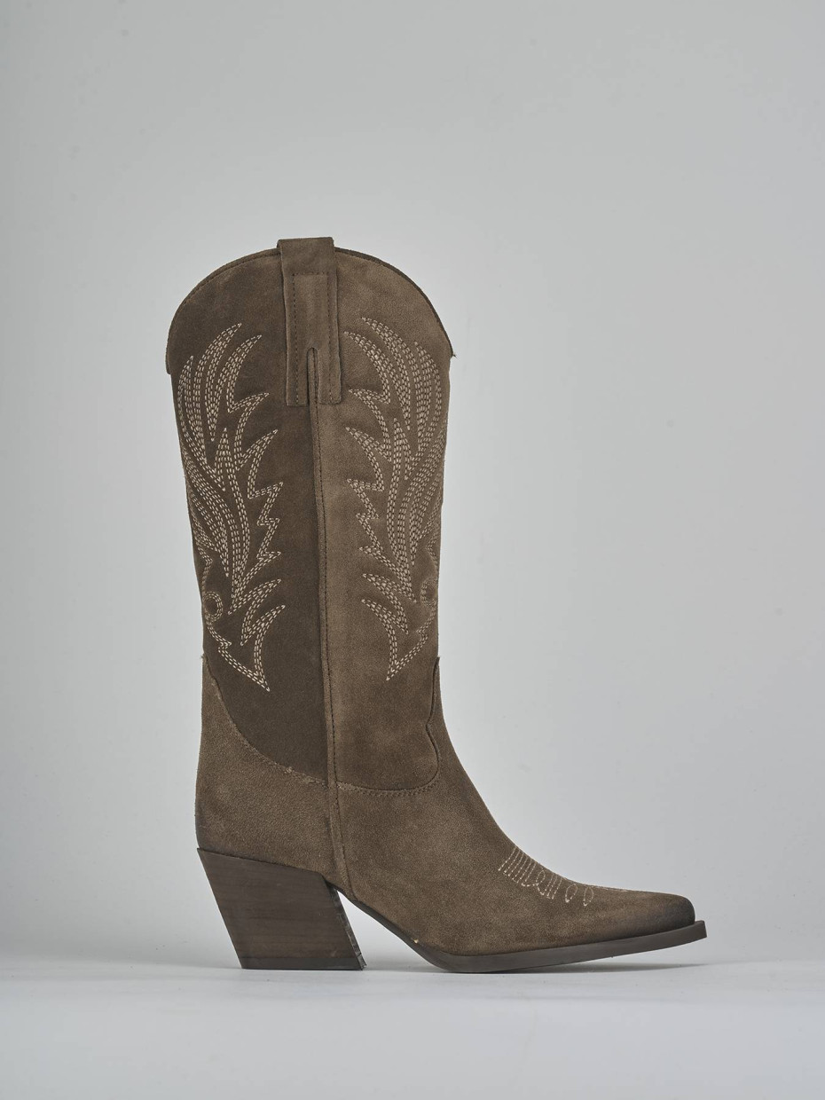 Stivali tacco 5cm camoscio beige