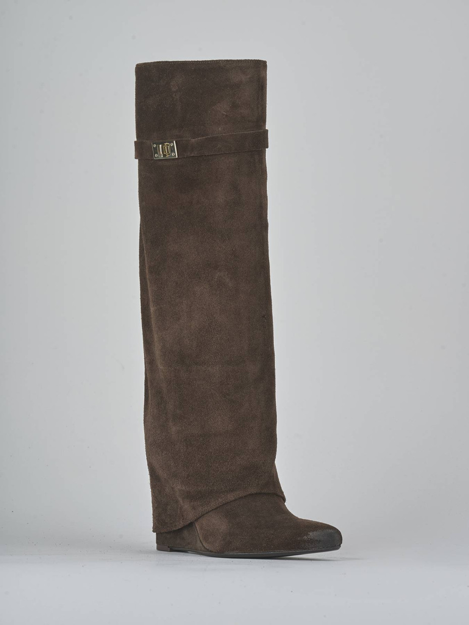 High heel boots heel 9 cm dark brown suede