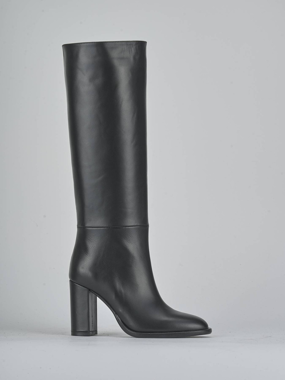 Botas de tacón alto tacón 9 cm negro cuero