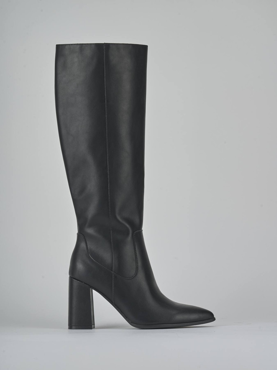 Botas de tacón alto tacón 9 cm negro cuero