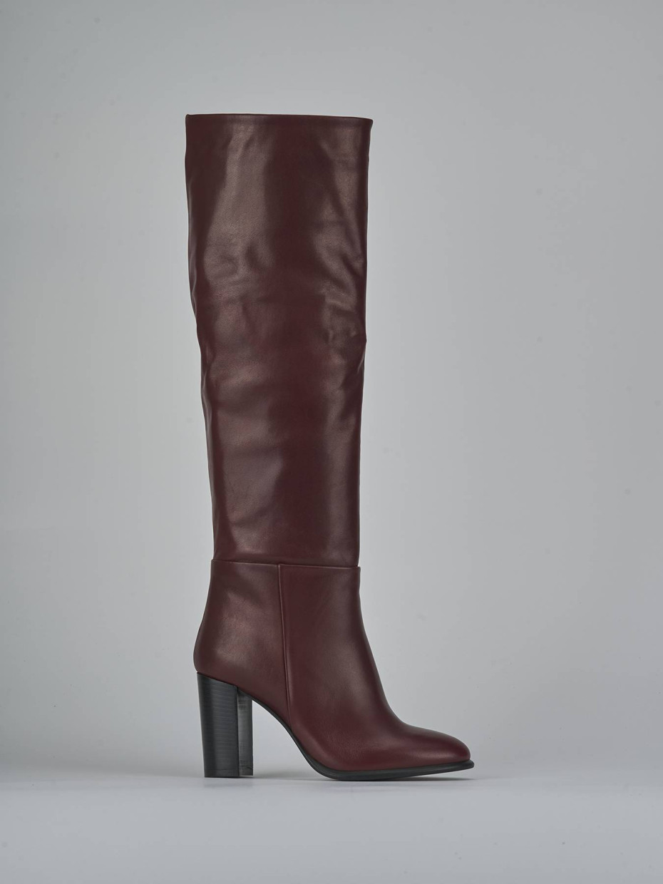 Botas de tacón alto tacón 8 cm burdeos cuero