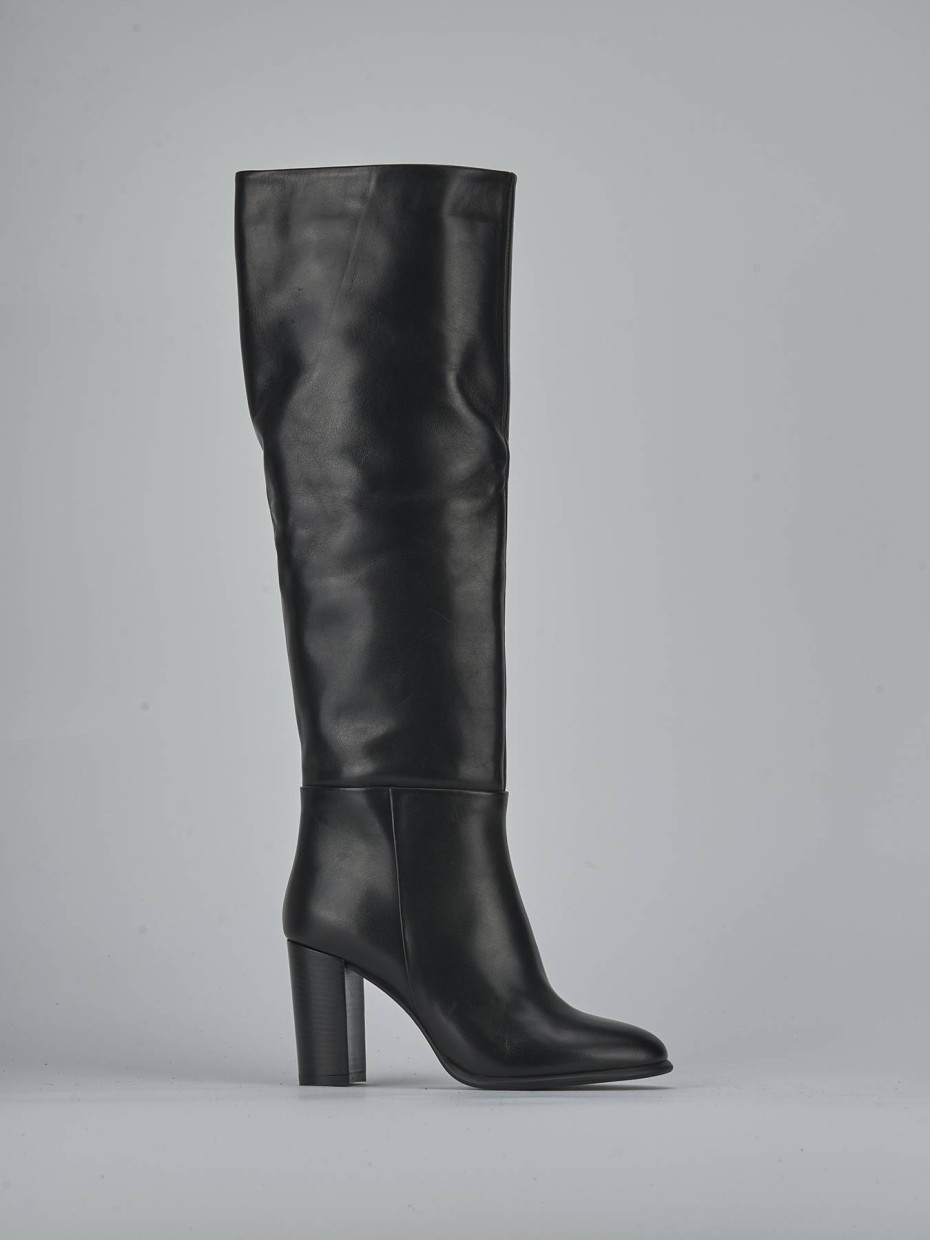 Botas de tacón alto tacón 8 cm negro cuero