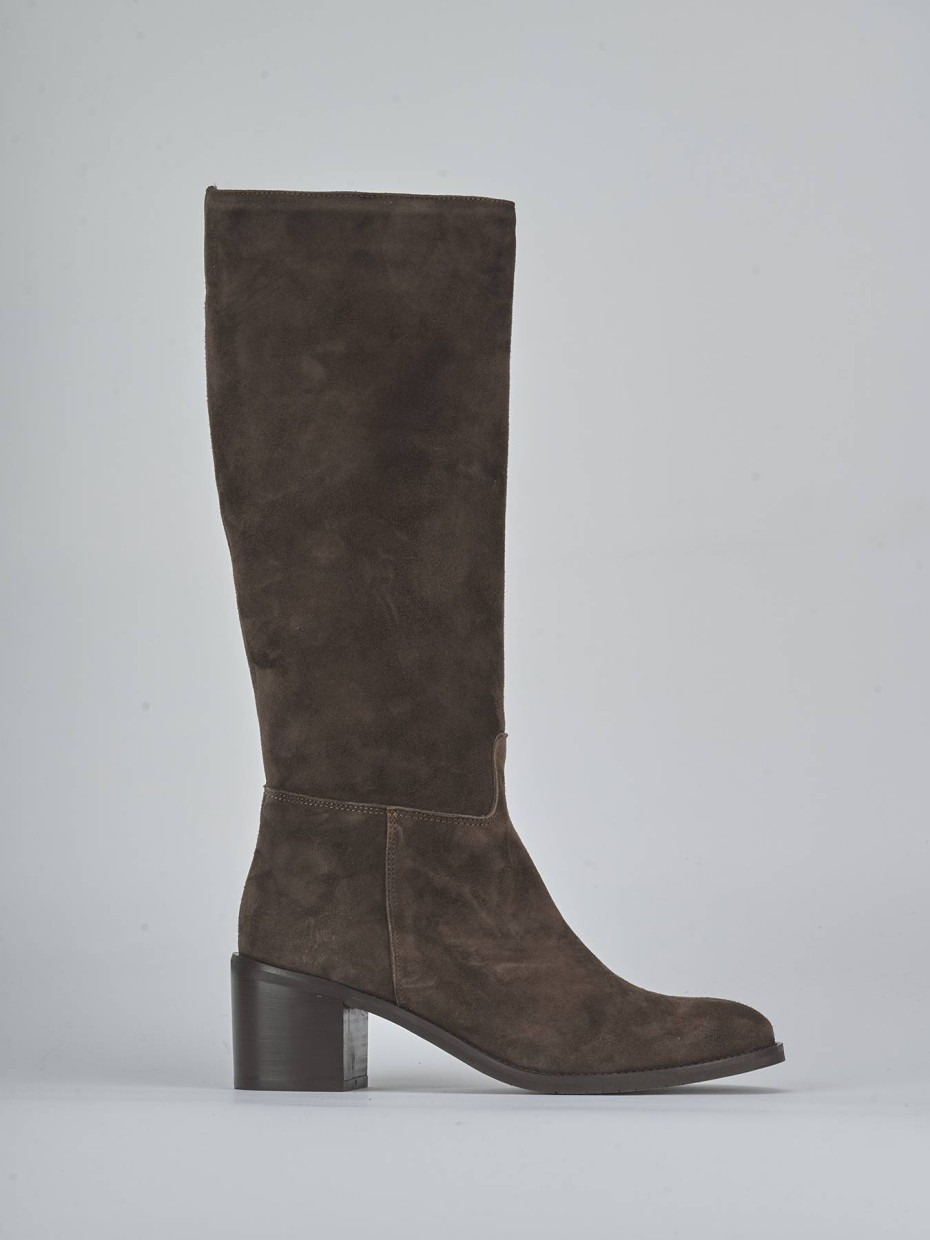 Botas de tacón alto tacón 5 cm marrón oscuro ante