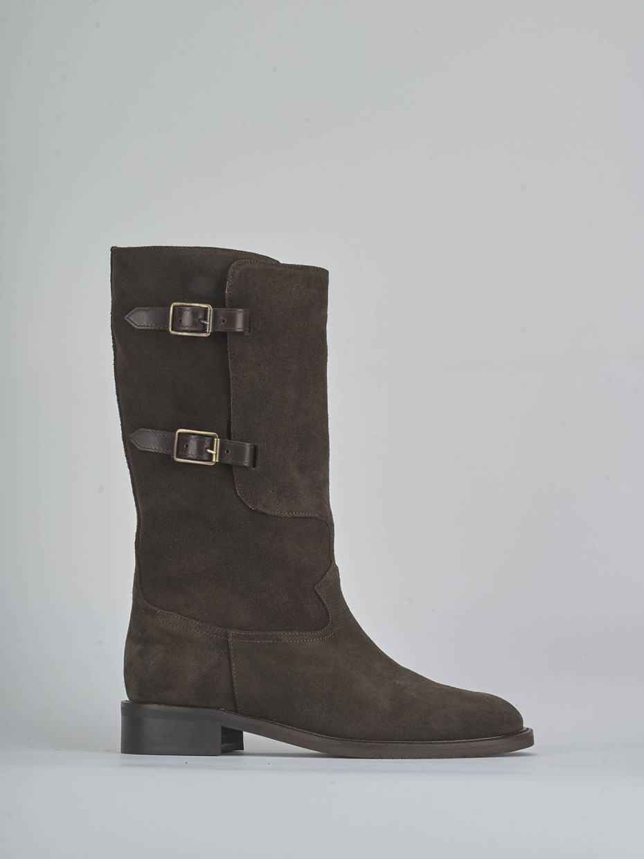 Botas de tacón bajo tacón 3 cm marrón oscuro ante