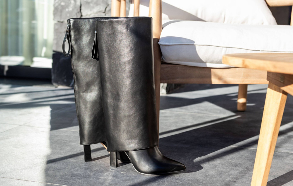 Botas de tacón alto tacón 10 cm negro pelle sostenibile