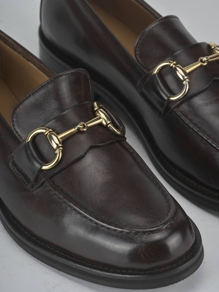 Mocasines tacón 2 cm marrón oscuro cuero
