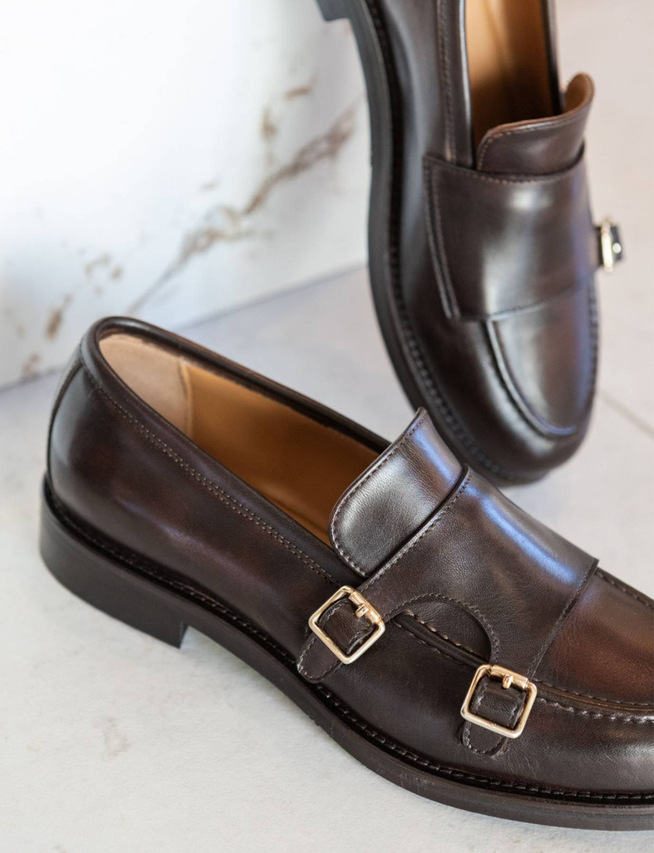 Mocasines tacón 2 cm marrón oscuro cuero
