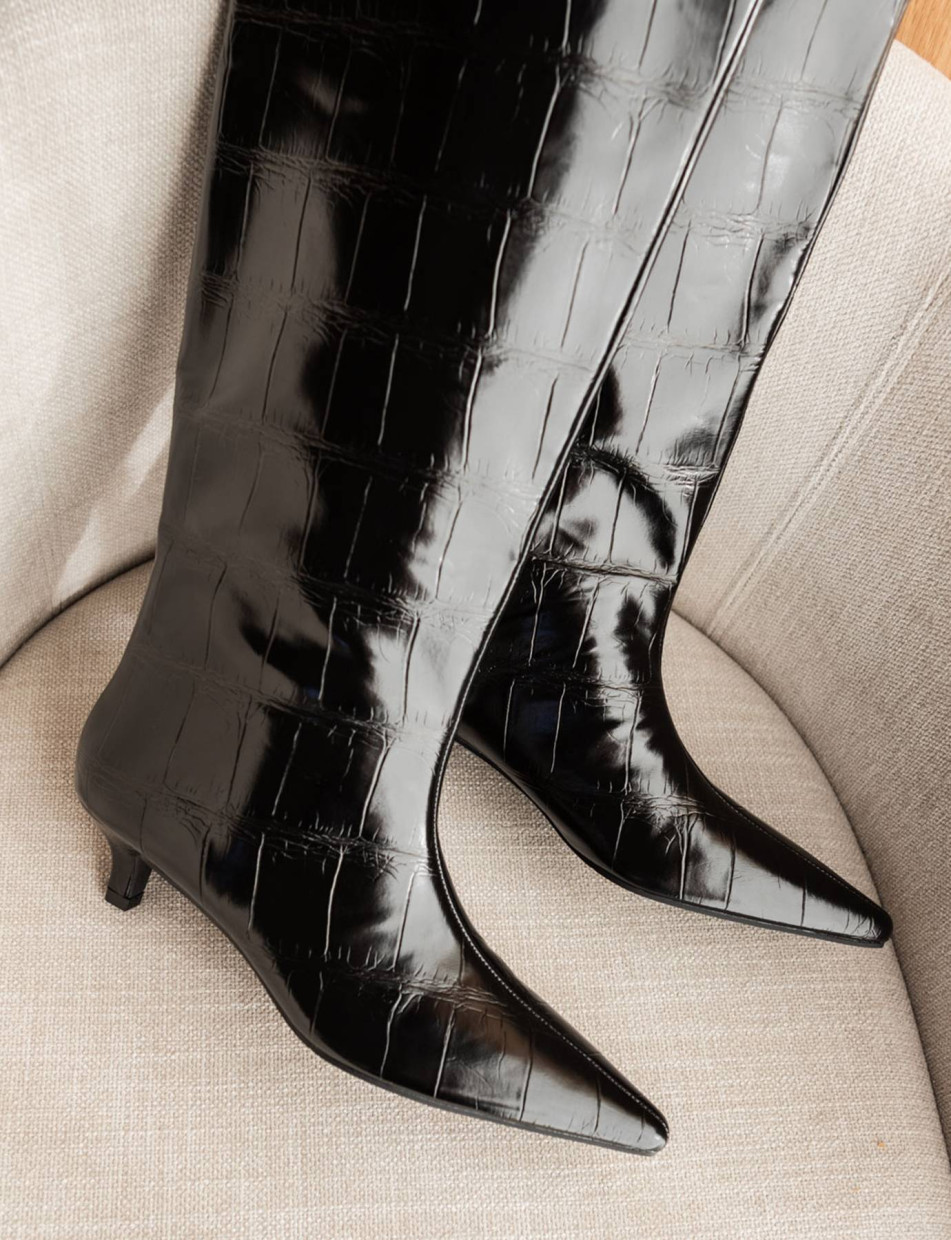 Botas de tacón bajo tacón 4 cm negro pelle sostenibile
