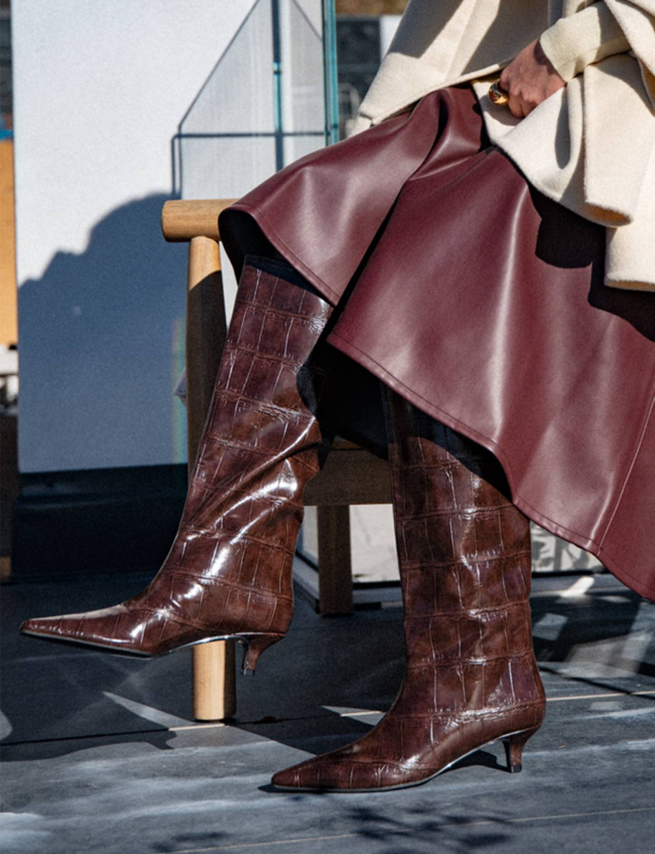 Low heel boots heel 4 cm dark brown pelle sostenibile