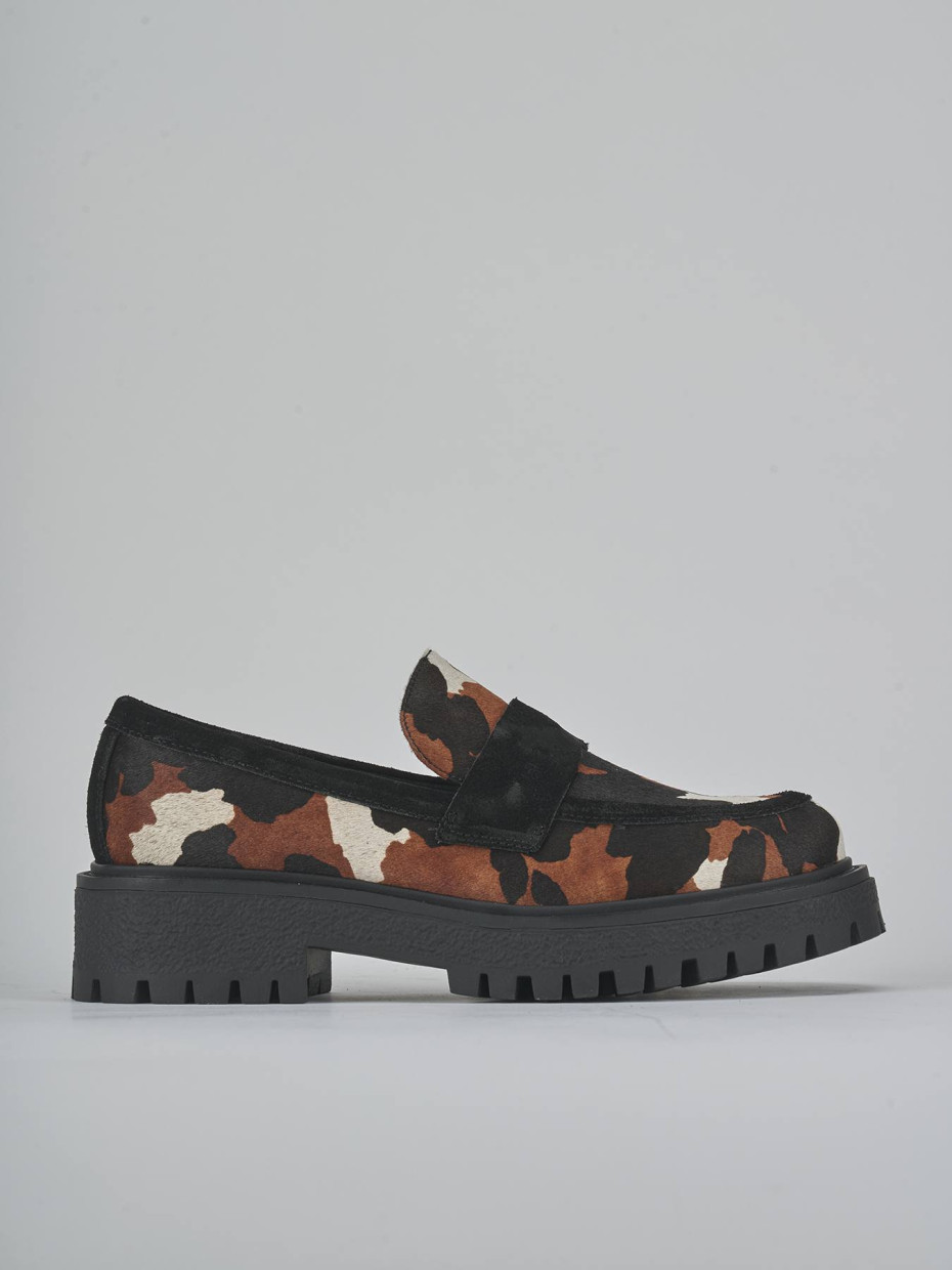 Mocasines tacón 2 cm multicolor cuero de vaca con pelo