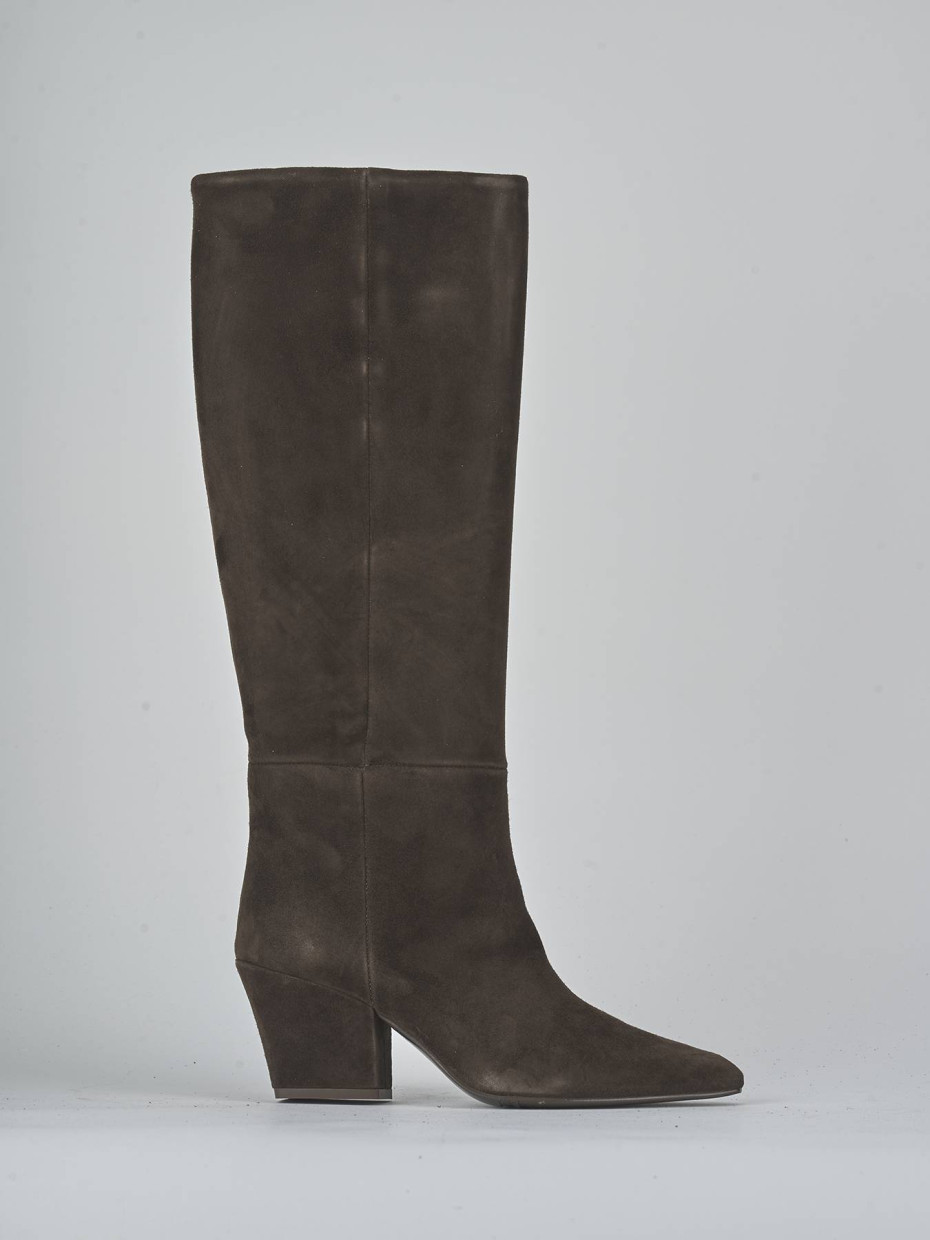 Botas de tacón alto tacón 8 cm marrón oscuro ante