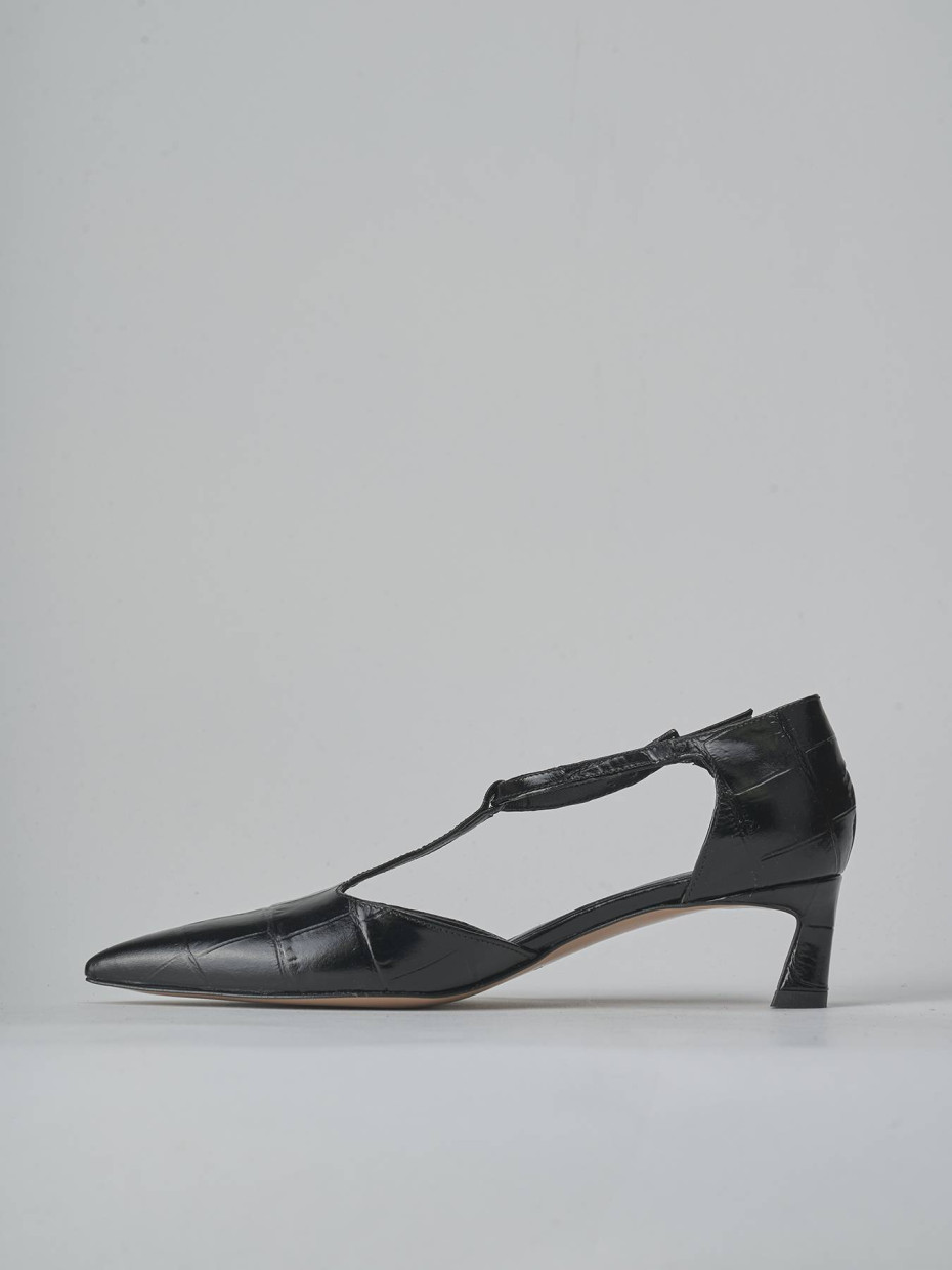 Zapatos de salón tacón 5 cm negro efecto coco
