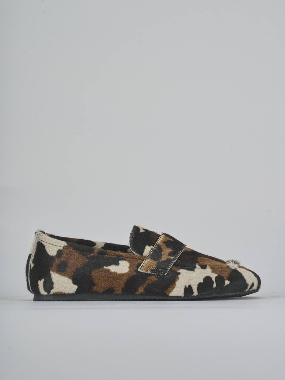 Mocasines tacón 1 cm blanco cuero de vaca con pelo