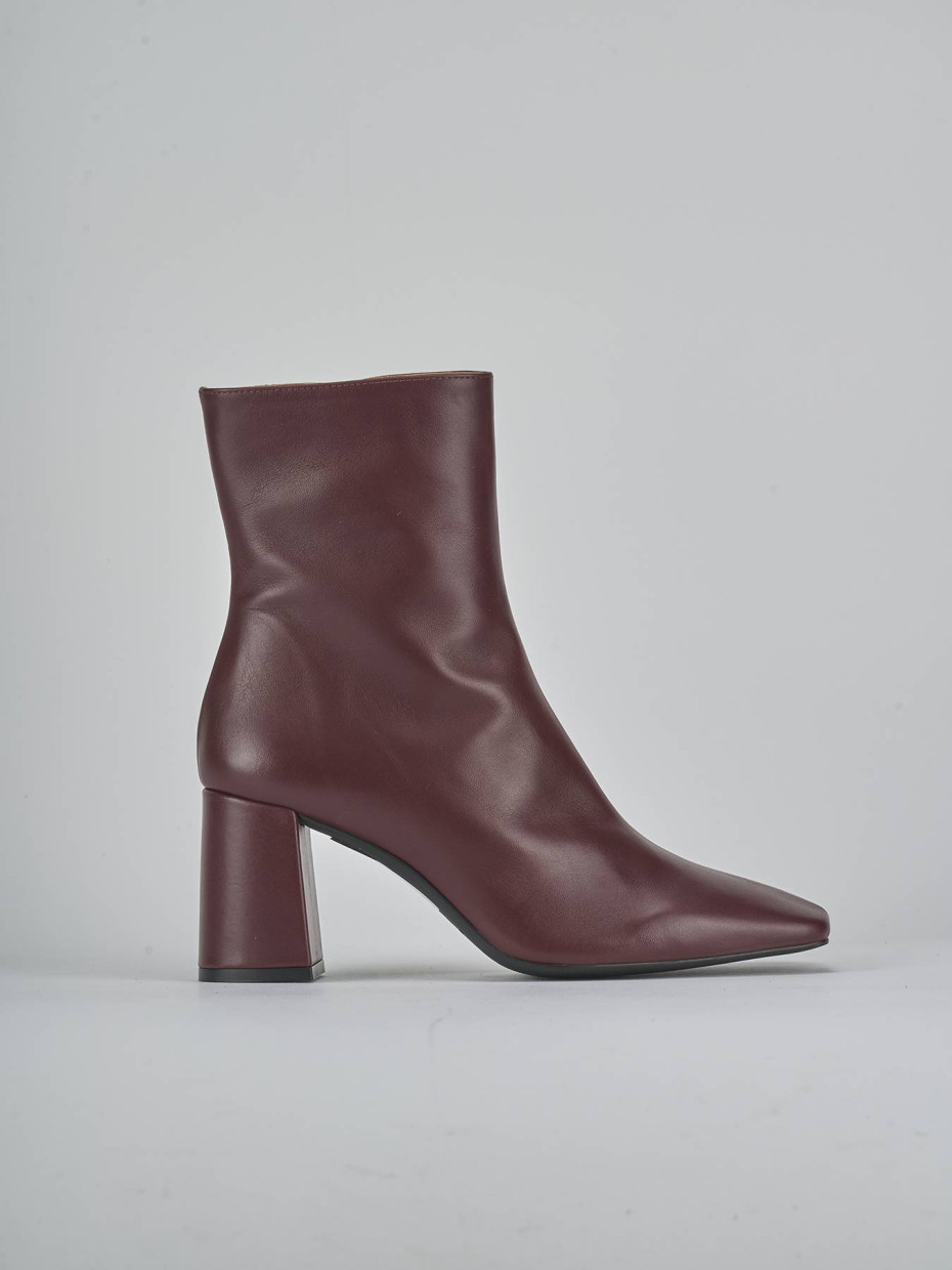 Botines de tacón alto tacón 7 cm burdeos cuero