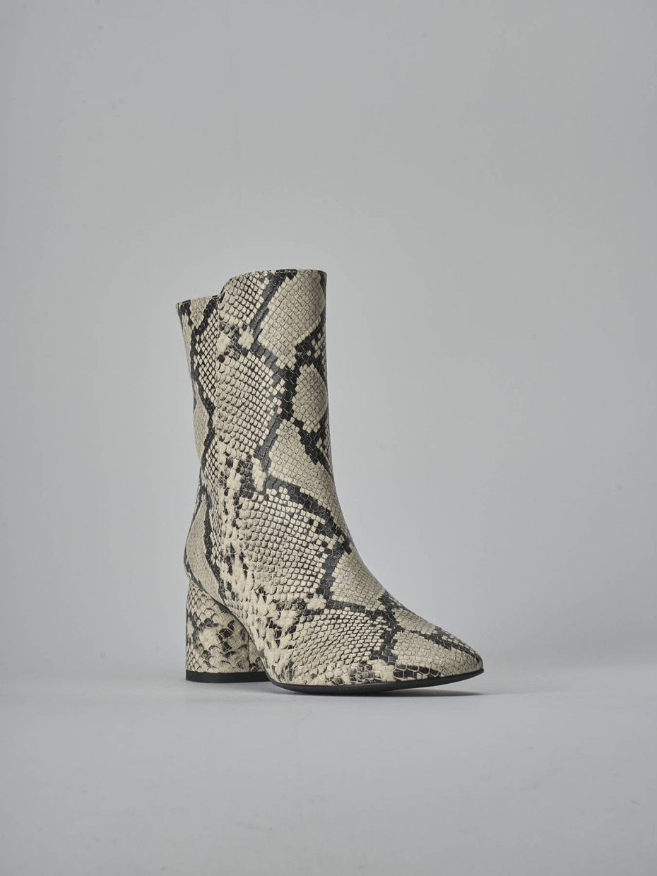 Botines de tacón alto tacón 6 cm beis pitón