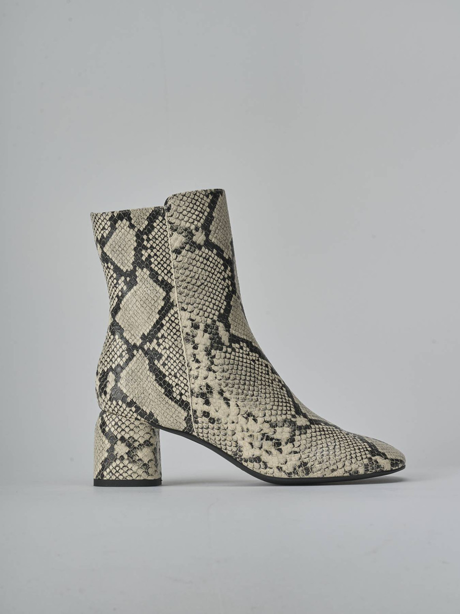 Botines de tacón alto tacón 6 cm beis pitón