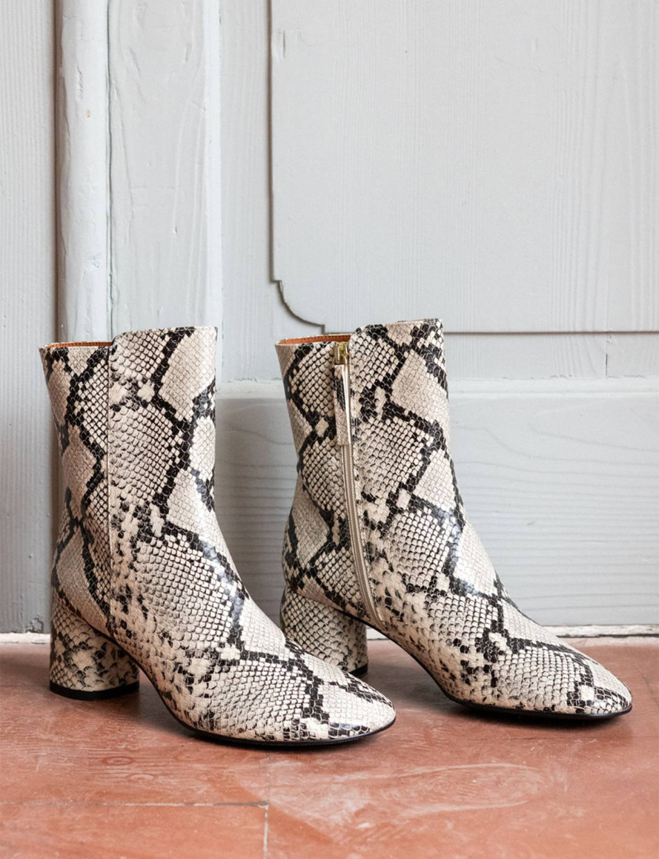 Botines de tacón alto tacón 6 cm beis pitón