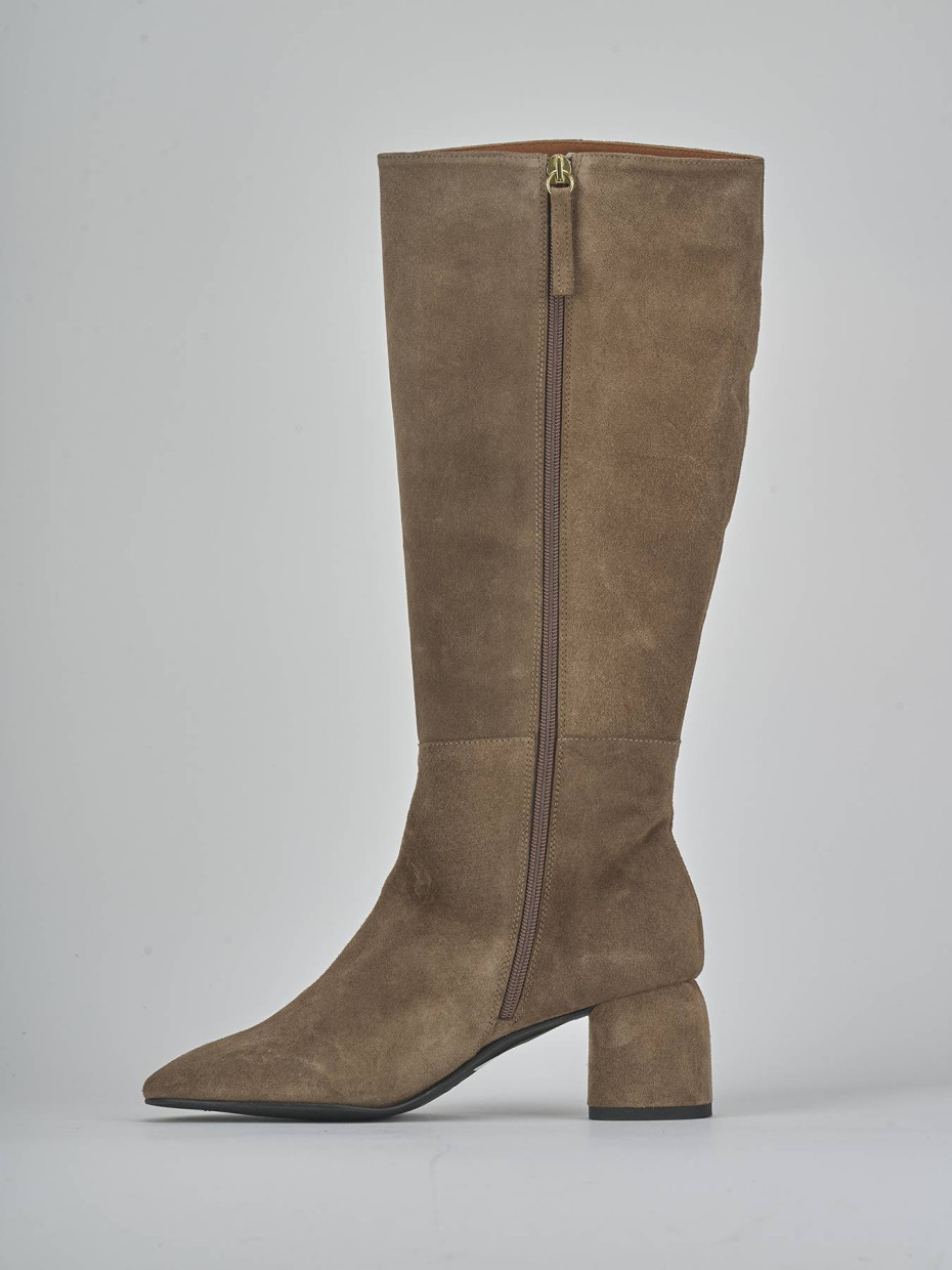 Stivali tacco 6cm camoscio beige