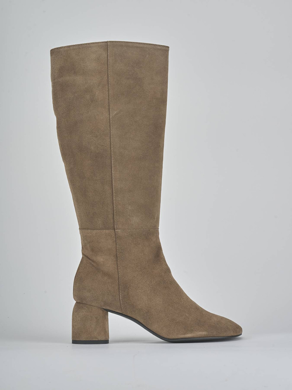 Stivali tacco 6cm camoscio beige