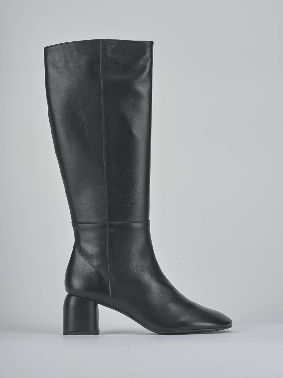 Botas de tacón alto tacón 6 cm negro cuero