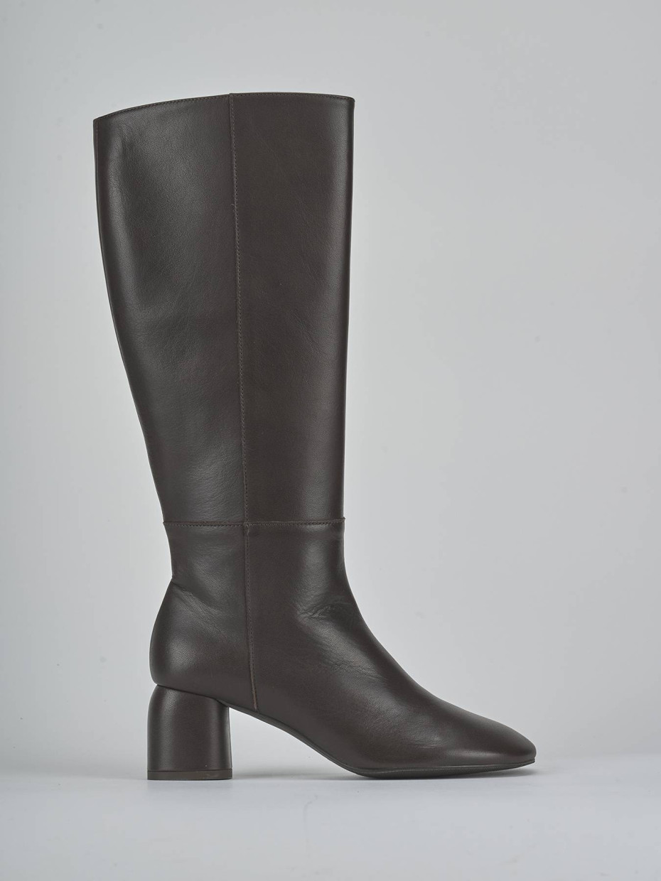 Botas de tacón alto tacón 6 cm marrón oscuro cuero
