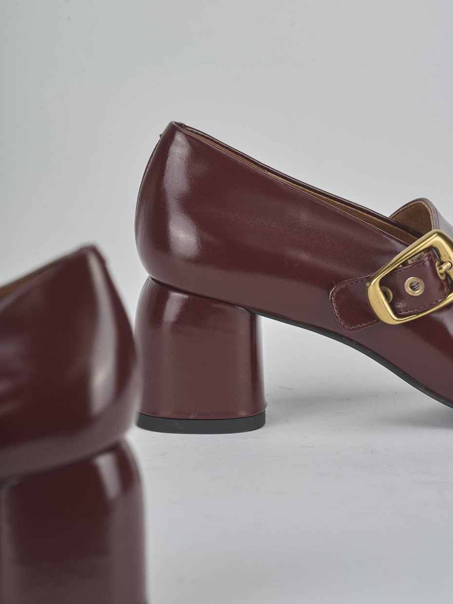 Zapatos de salón tacón 6 cm burdeos cuero