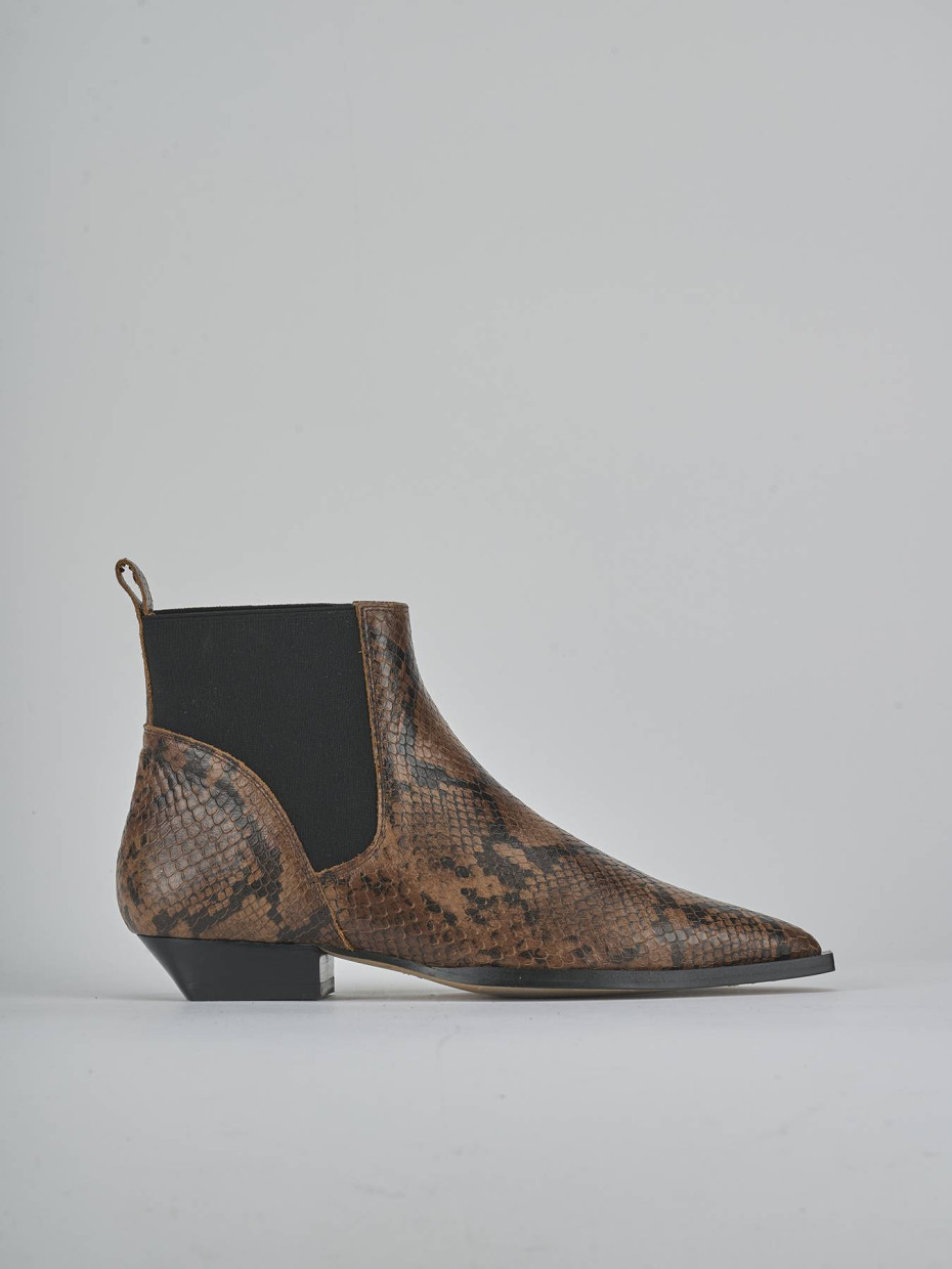 Low heel ankle boots heel 2 cm brown python