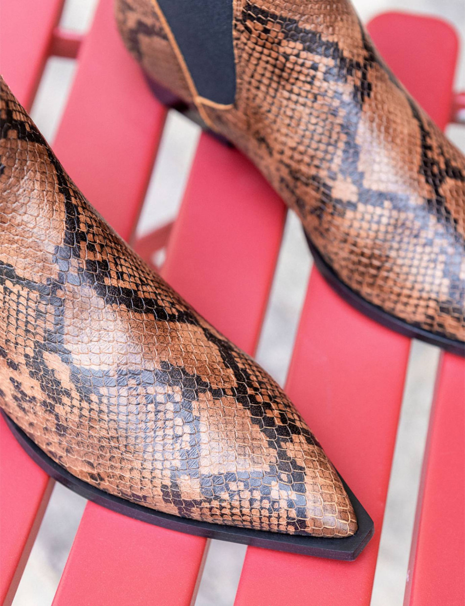Low heel ankle boots heel 2 cm brown python