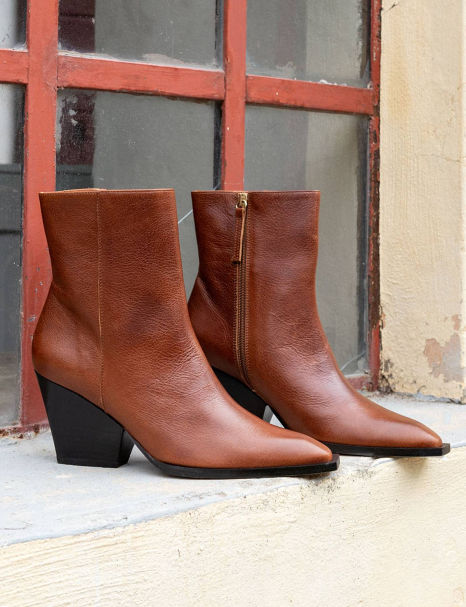 Botines de tacón alto tacón 8 cm marrón cuero