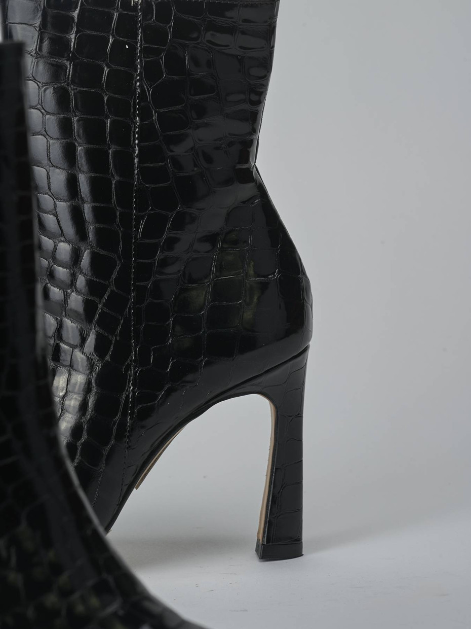 Botines de tacón alto tacón 9 cm negro efecto coco