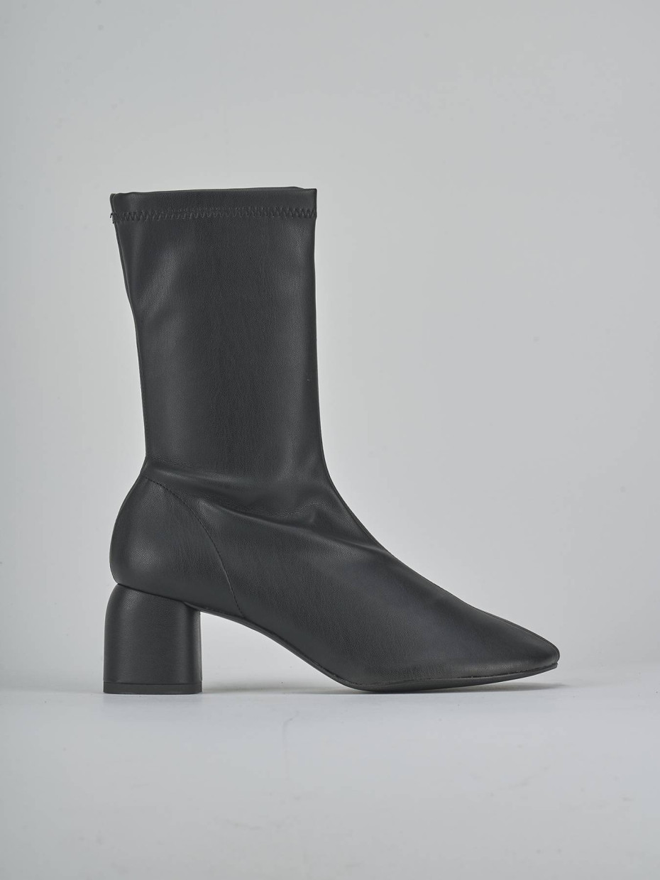 Botines de tacón alto tacón 5 cm negro cuero