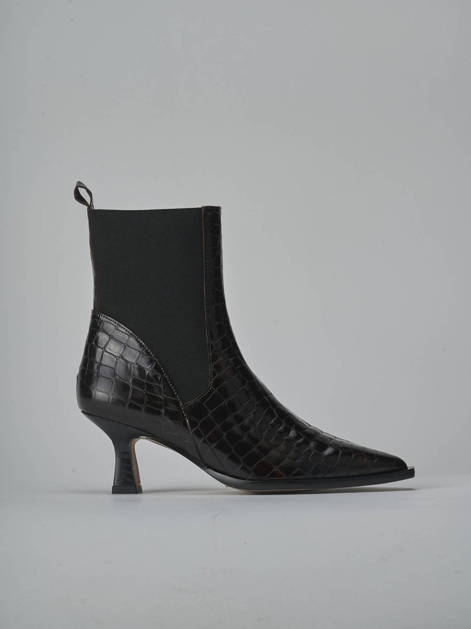 Botines de tacón alto tacón 5 cm marrón oscuro efecto coco
