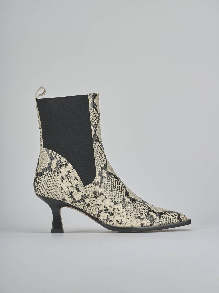 Botines de tacón alto tacón 5 cm beis pitón