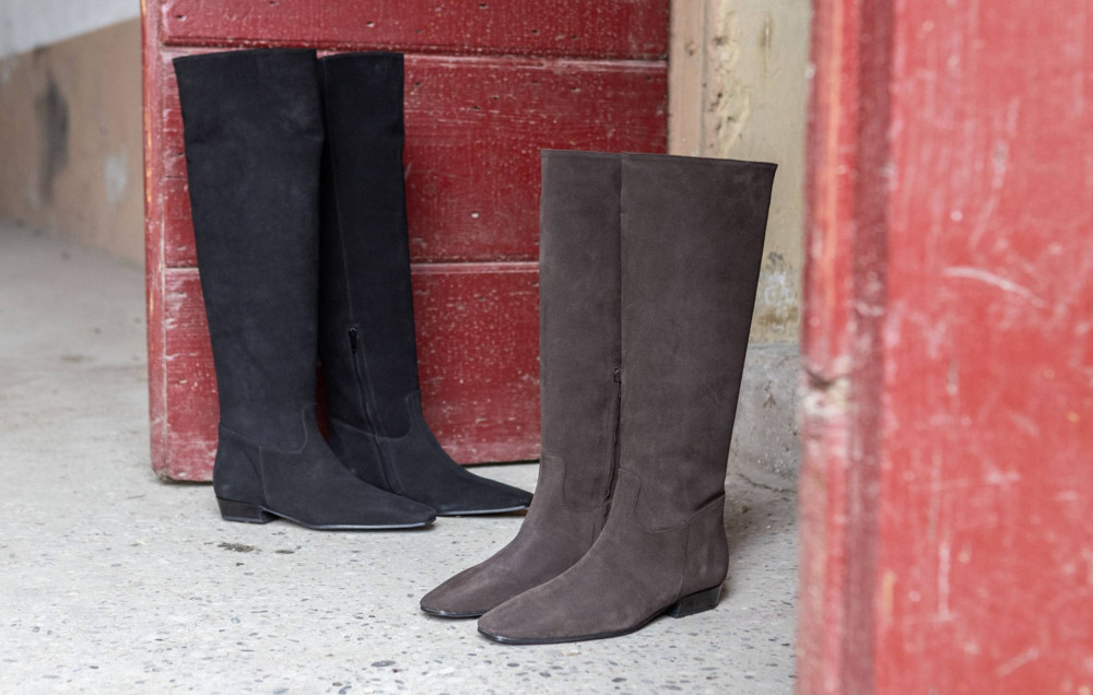 Botas de tacón bajo tacón 3 cm negro ante