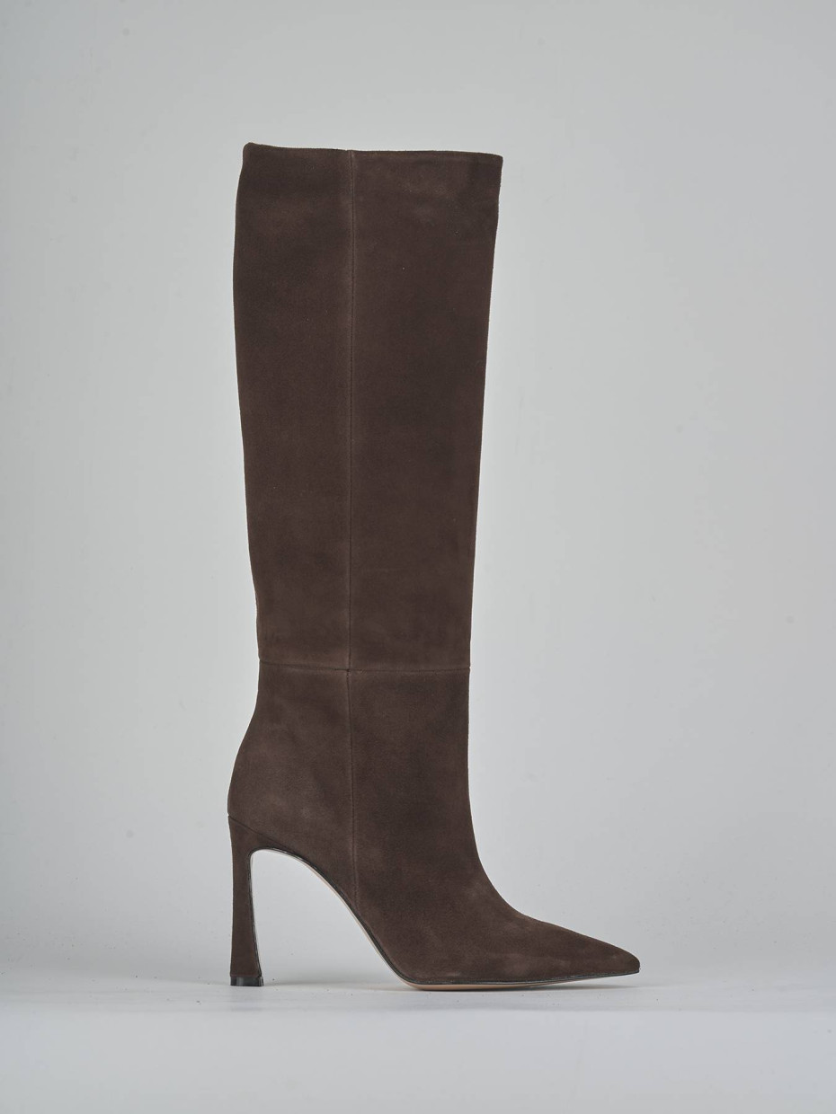 Botas de tacón alto tacón 9 cm marrón oscuro ante