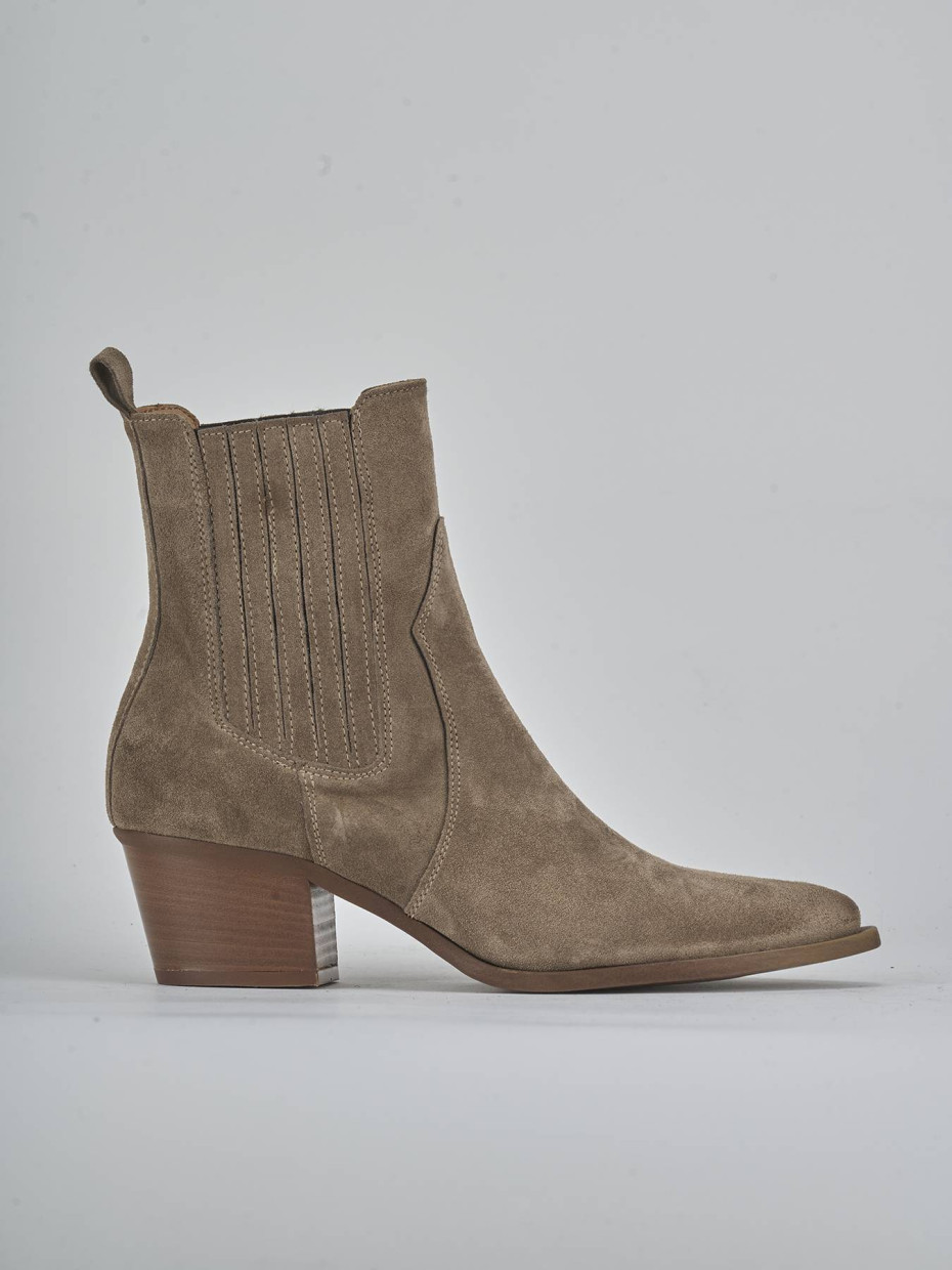 Botines de tacón alto tacón 5 cm beis ante