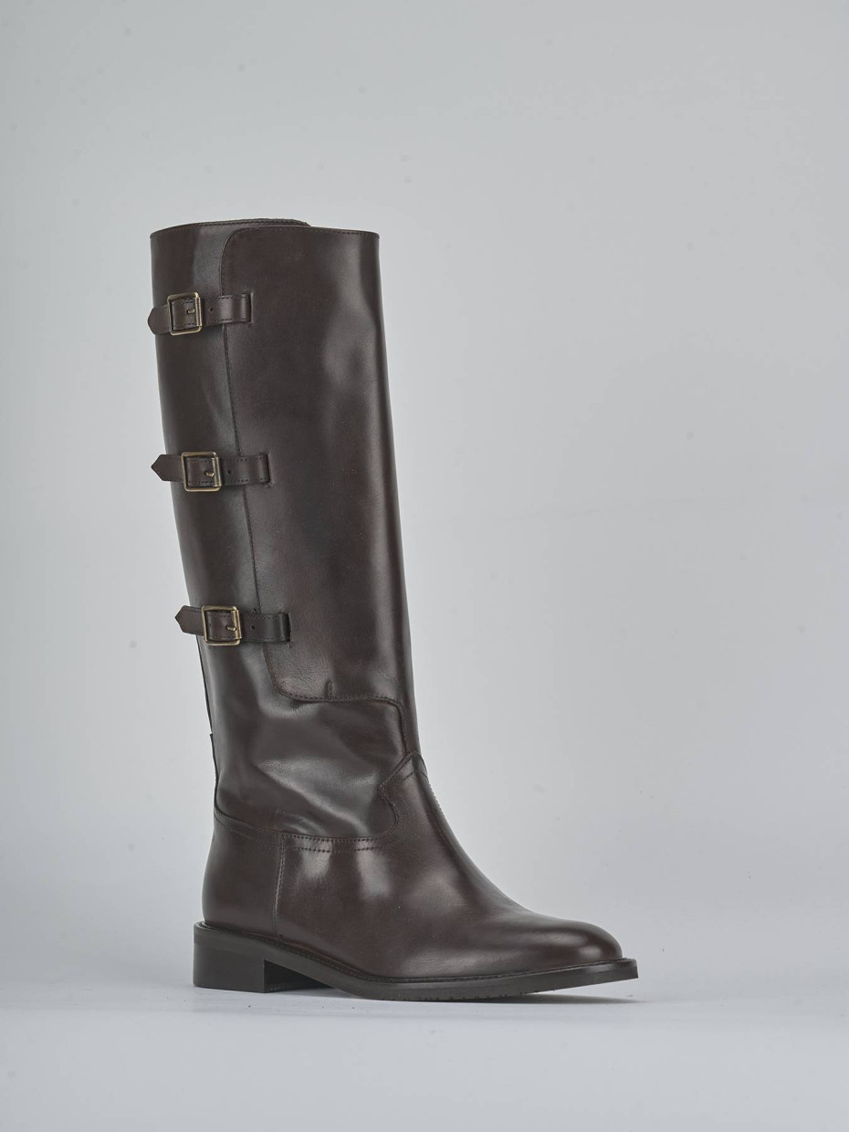 Low heel boots heel 3 cm dark brown leather