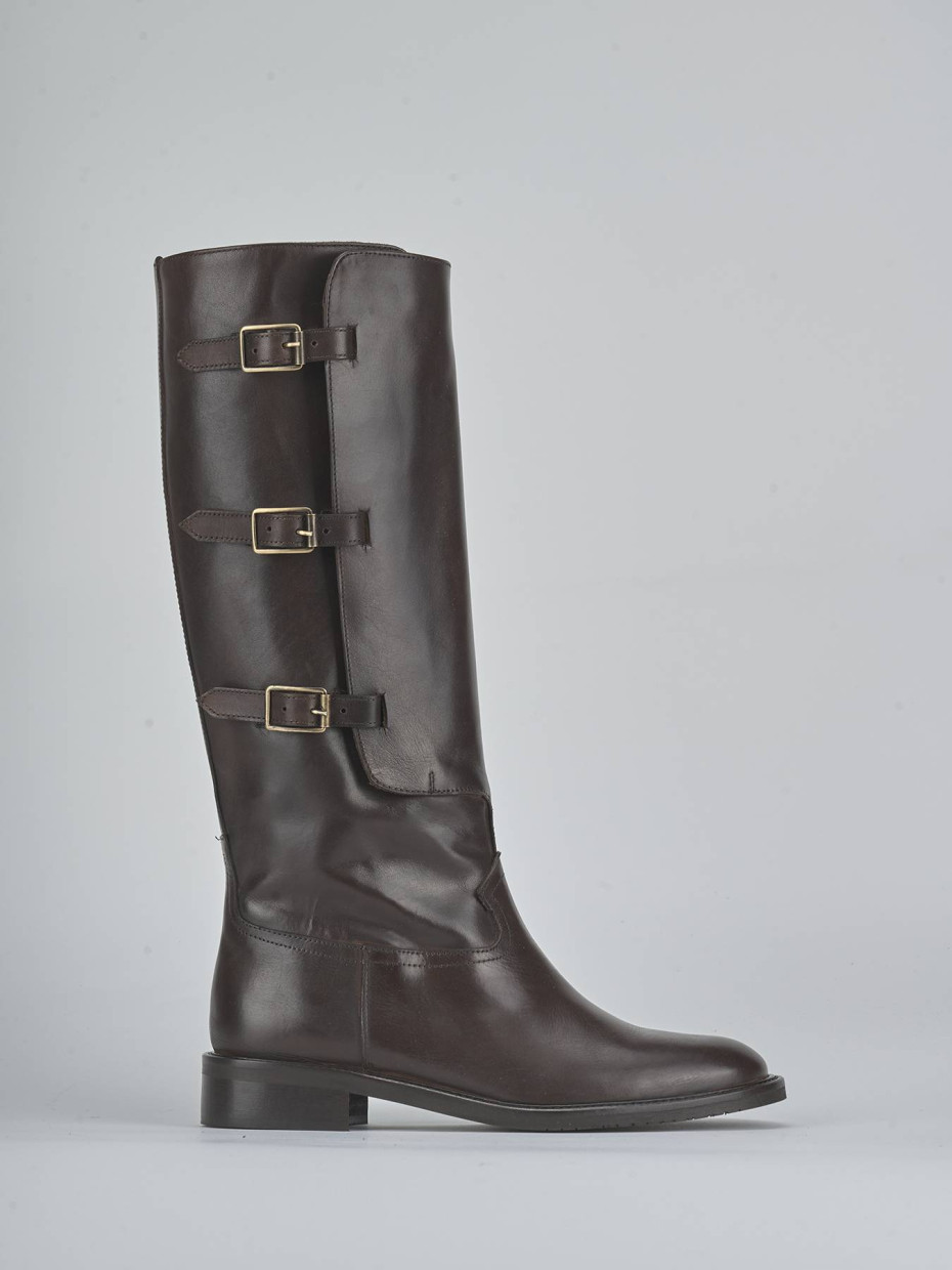 Low heel boots heel 3 cm dark brown leather
