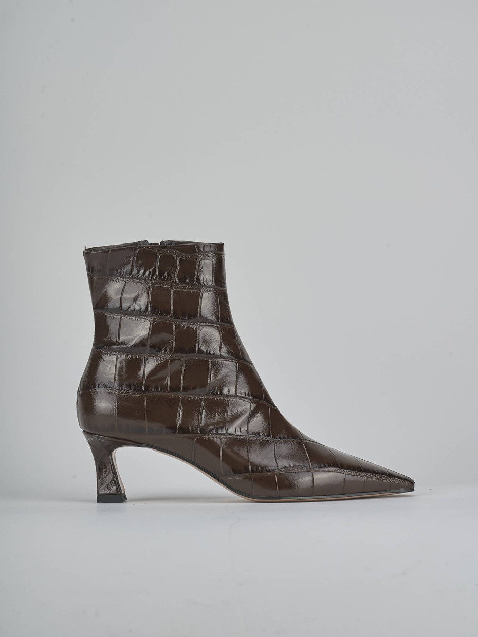Botines de tacón alto tacón 6 cm marrón oscuro efecto coco